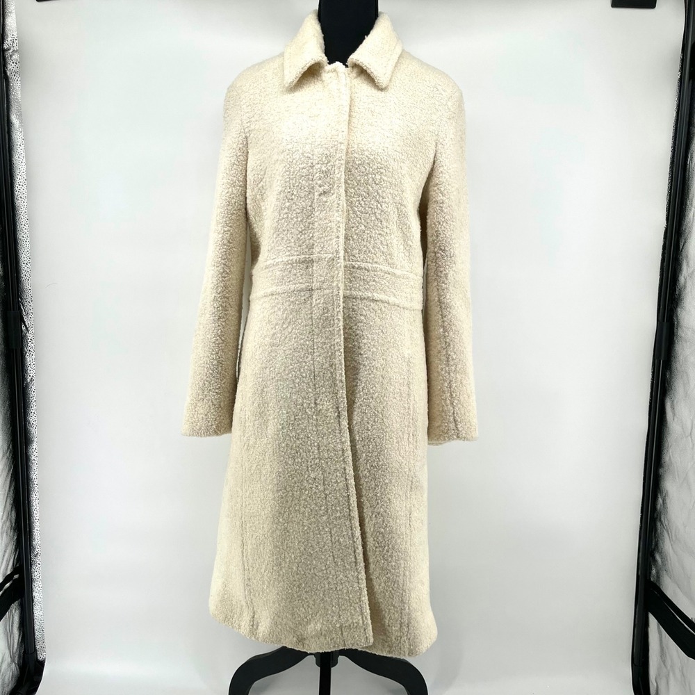 Vintage 80s Bill Blass Signature Cream Boucle Wool Blend Women's Long‎ Coat Sz 6
